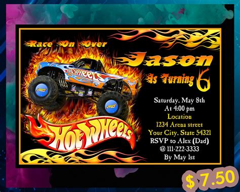 Hot Wheels Birthday Birthday Invitation Digital Birthday Etsy