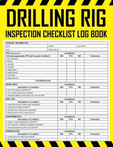 Drilling Rig Inspection Checklist Log Book Drilling Rig Machine Safety