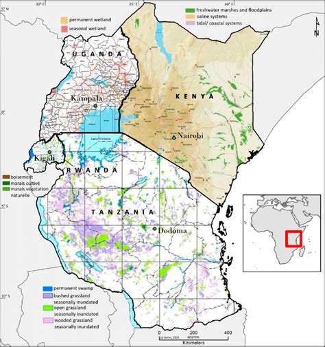 Mosaic of national wetland maps for the East African region showing ...