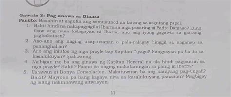 Gawain 3 Pag Unawa Sa Binasa Panuto Basahin StudyX