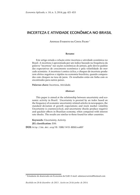 Pdf Incerteza E Atividade Econ Mica No Brasil