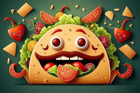 Lindo Personaje De Dibujos Animados De Tacos Divertidos Sonrientes