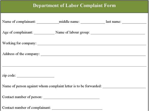 Department of Labor Complaint Form | Editable PDF Forms