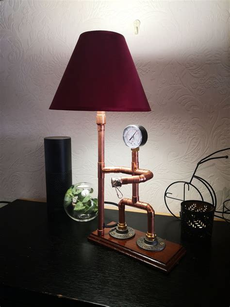 Copper Pipe Table Desk Lamp Man With Pressure Gauge Head Retro Vintage