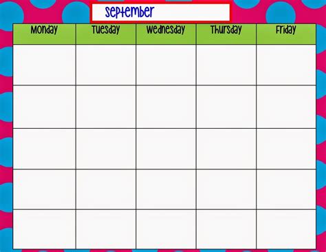 Monday Friday Printable Calendar