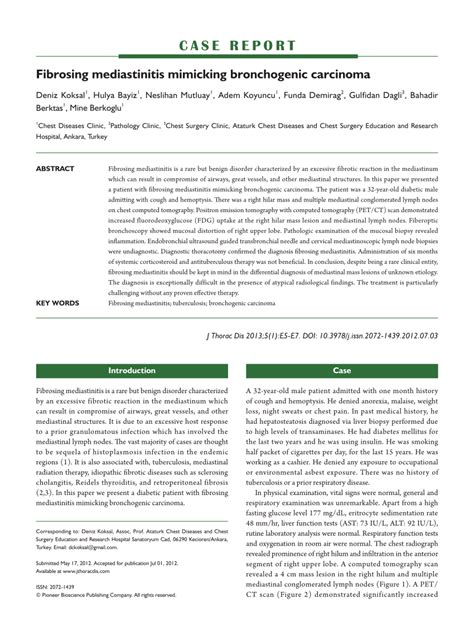 Pdf Fibrosing Mediastinitis Mimicking Bronchogenic Carcinoma