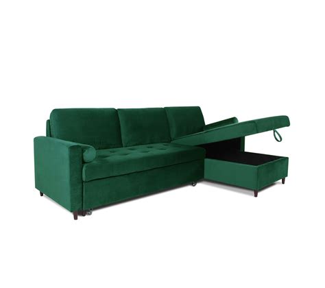 Canap D Angle Convertible R Versible Claudio En Velours Vert Canap But