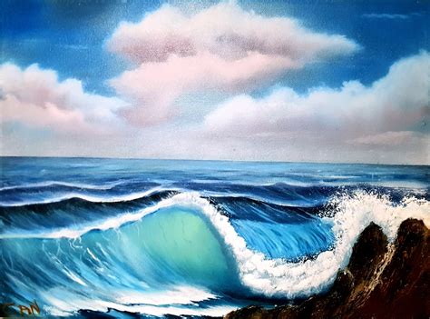 Seascape Oil Painting Sea Painting Beach Art Wall Art Crashing Waves