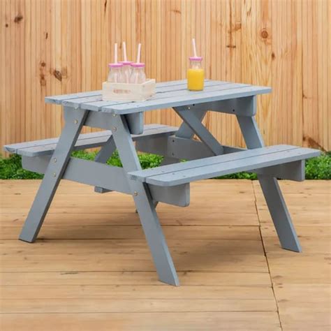 Beata Outdoor Wooden Kids Picnic Bench In Grey Furniture In Fashion