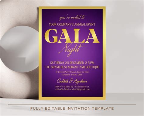 Editable Gold Gala Function Invitation Template Printable Business