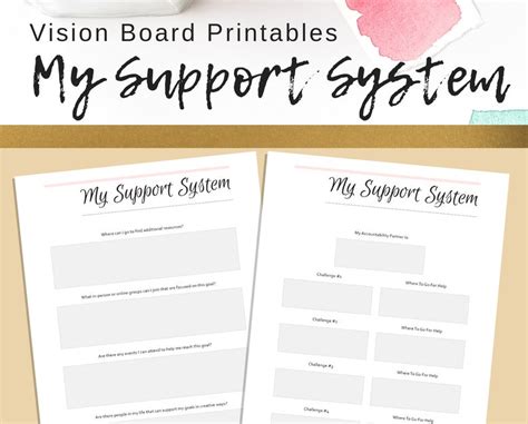 Support System Printables Vision Board Activity Self Help Journal