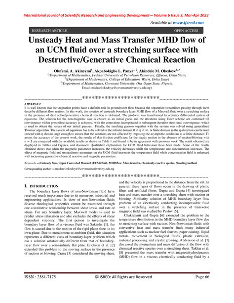 Pdf Unsteady Heat And Mass Transfer Mhd Flow Of An Ucm Fluid Over A