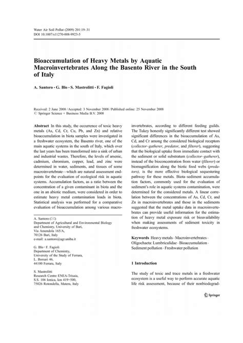 Pdf Bioaccumulation Of Heavy Metals By Aquatic Macroinvertebrates