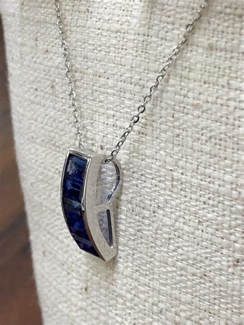 Royal Blue Sapphire Baguettes White Gold Pendant Lihiniya Gems