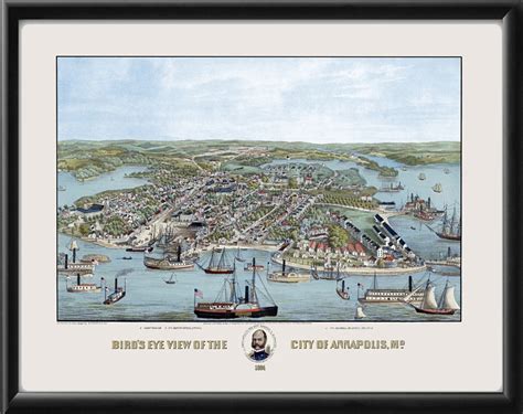 Annapolis Md 1864 Restored Map Vintage City Maps