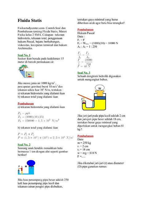 Pdf Contoh Soal Dan Pembahasan Fluida Statis Compress Accounting