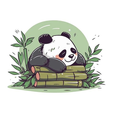 Premium Vector Cute Panda Sleeping On Bamboo Vector Illustration In