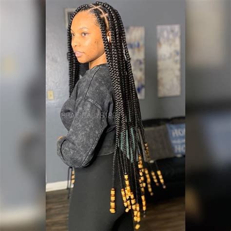 Large Knotless Box Braids Jumbo Knotless Braids With Beads