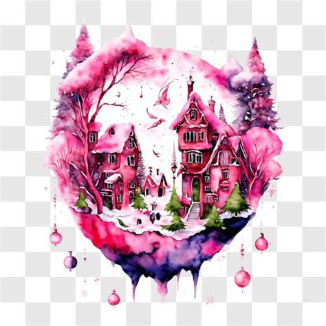 T L Charger Peinture L Aquarelle D Un Village Rose Idyllique Png En