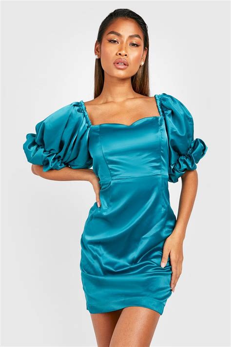 Satin Puff Sleeve Mini Dress Boohoo Uk