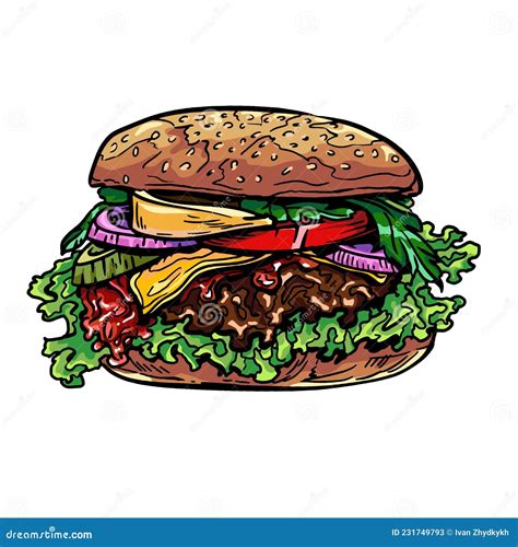 Colorful Hamburger Stylized Illustration Fast Food Logo Hamburger