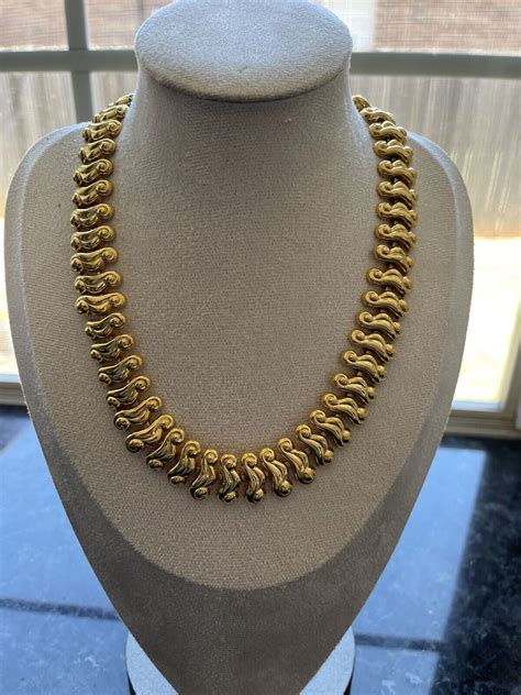 Vintage NAPIER Choker Necklace Chunky Gold Tone Unusu Gem