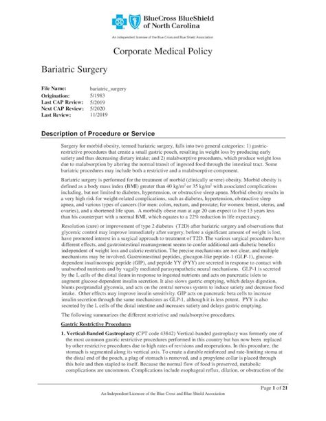 Pdf Corporate Medical Policy Bariatric Surgery Open Gastric