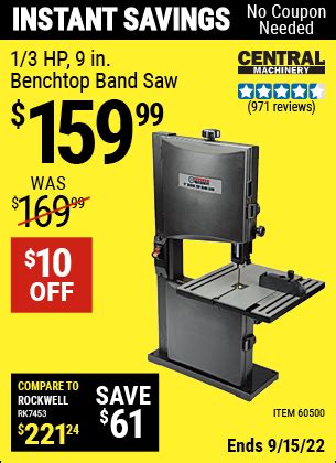 CENTRAL MACHINERY 1 3 HP 9 In Benchtop Band Saw For 159 99 Harbor