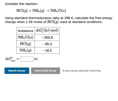 Solved Consider The Reaction Hclgnh3g→nh4cls Using