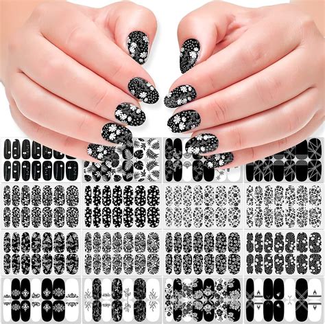 Amazon Danneasy Sheets Black Flower Nail Wraps Nail Polish