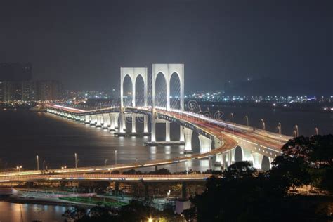 View with Sai Van Bridge at Night Macao Stock Image - Image of april ...