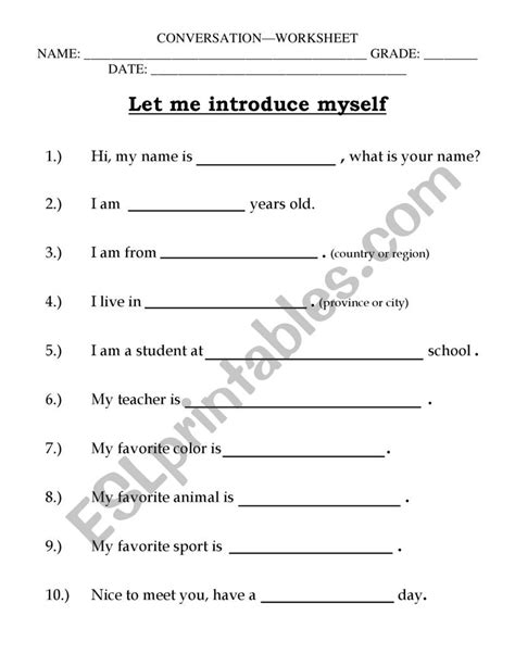 Let Me Introduce Myself ESL Worksheet By Marce0688