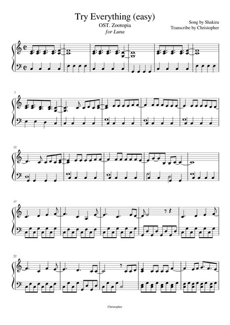 Try Everything (easy) Sheet music for Piano (Solo) | Musescore.com