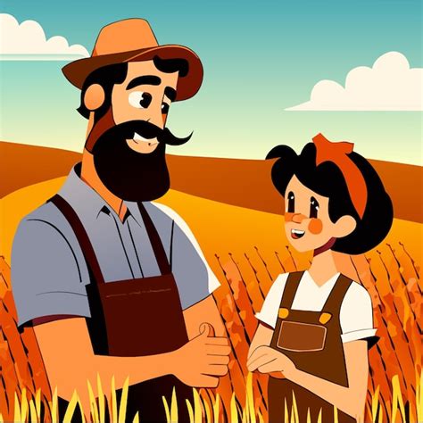 Premium Vector Farmer Father And Daughter Harvest Hand Drawn Flat