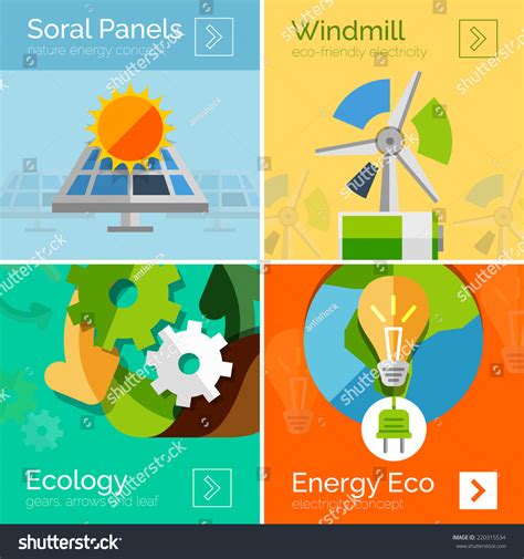 Eco Friendly Energy Flat Design Concepts Banners Solar Panels And Sun