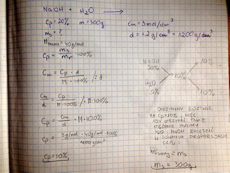 Oblicz ile gramów 20 NaOH należy rozcieńczyć 300 g H2O aby otrzymać