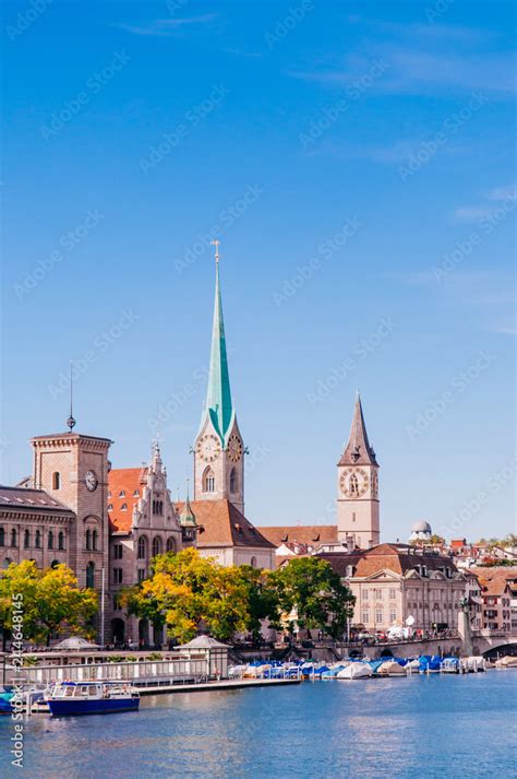 Limmat River Fraumunster Church And St Peter Pfarrhaus Church In