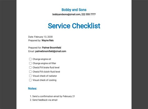 31 Service Checklist Templates Free Downloads