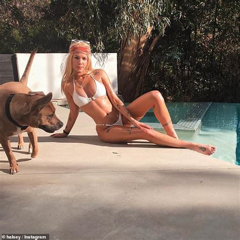 Halsey Shows Off Tattoos In White Bikini By The Pool Daily Mail Online
