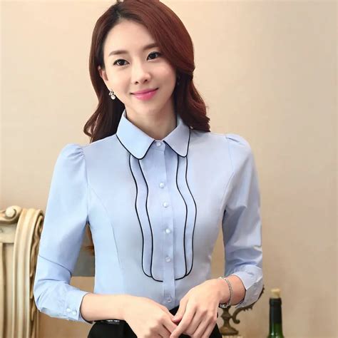 2018 Winter New Ladies Office Shirt Turn Down Collar With Ruffles Plus