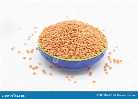 Red Lentils Pile Isolated On White Background Also Known As Dry Orange