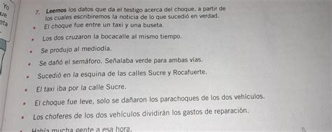 Vemos Los Datos Que Da El Testigo Acerca Del Choque A Partir De Los Cuales Escribiremos La