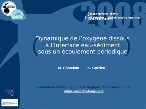 PPT Dynamique de loxygène dissous à linterface eau sédiment sous un