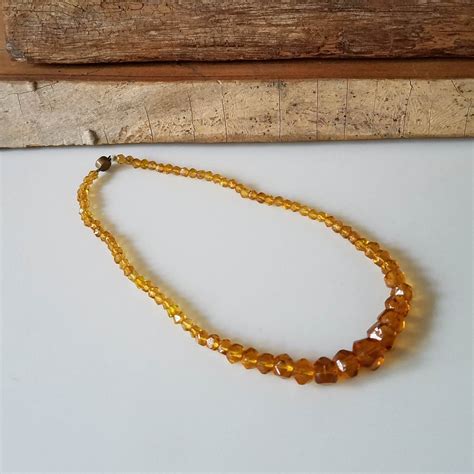 Amber Czech Glass Faceted Beaded Necklace Vintage Art Deco Czech Glass