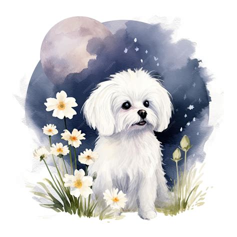 Premium Photo Maltese Dog Portrait Small Dog Watercolor Hand Drawn