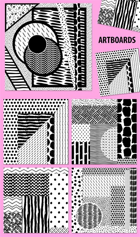 Hand Drawn Brushstroke Ink Patterns And Artboards Design Cuts