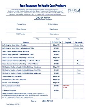 Fillable Online Dhhs Ne Order Form Nebraska Health And Human Services