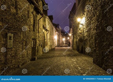 Medieval Street In Old Town At Night Tallinn Editorial Image Image