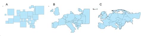 Cartogram types: A – square cartogram, B – continuous regular ...