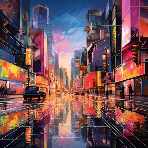 Premium AI Image Vibrant Colors Illuminate Modern City Street Backdrop